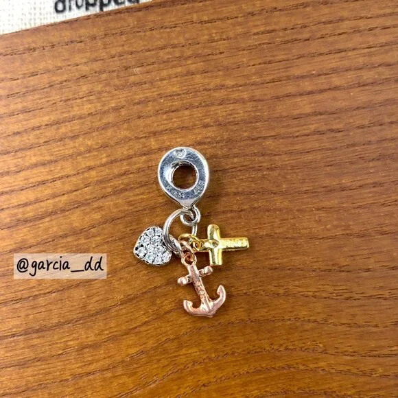 Triple-tone Cross, Heart, & Anchor Dangle Charm - Picture 4 of 5